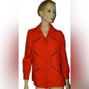 SIR JAMES VINTAGE 70'S WOMENS SZ M RED SNAP BUTTON ZIPPERS WESTERN SHIRT JACKET